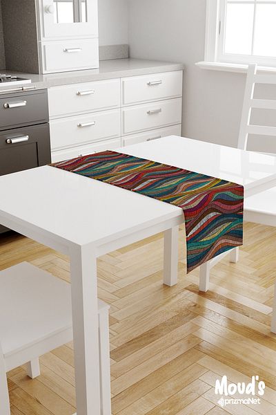 Moud's Colorful Striped Carpet Patterned Printed Suede Runner Table Cloth