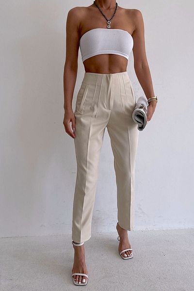 HOJAMODA High Waist Clamp Detailed Trousers