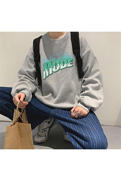 Touz Blunt Mode Imprimat Gri Unisex Oversize Crew Deck