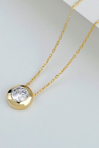 Şimal Silver 925 Ayar Gümüş Gold Tek Taş Kolye