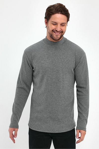 PELİTİSS Long Sleeve Half-Neck Corded Fabric Sweater