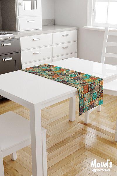 Moud's Ottoman Pattern Printed Suede Runner Table Cloth