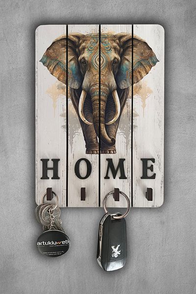 beedene Wooden Decorative Key Hanger - Keychain Painting, Elephant Abundance and Blessings Key Holder