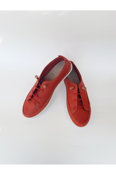 KAPAR İçi, Dışı % 100 Hakiki Deri Lastik Bağcıklı Giydirimli Günlük Kırmızı Renk Ayakkabı