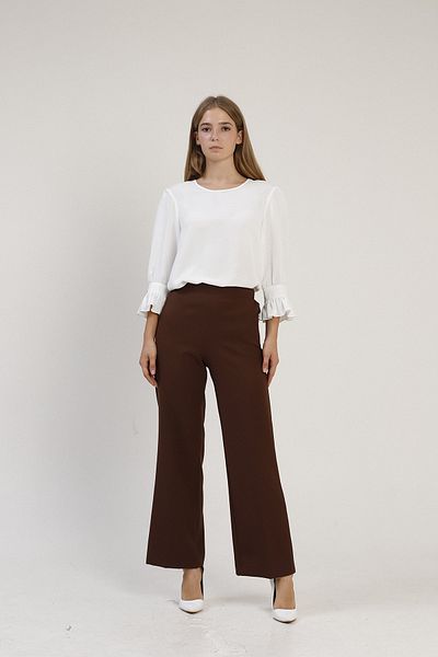 NELSA Bitter Brown Palazzo Elastic Waist Pocket High Waist Woven Women's Trousers