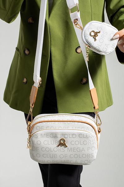MEGA WOMEN'S WHITE MONOGRAM PRINTED SHOULDER AND CROSSBODY BAG