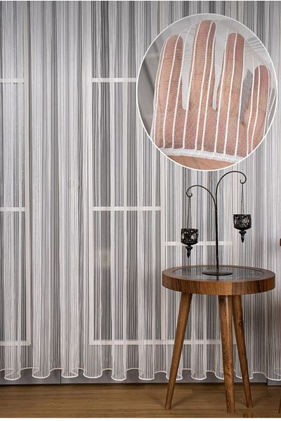 Beyazıt Tekstil Pleated Non-Ironing Chain Tulle Curtain Striped Skirt Leaded 1/2.5 Medium Pleat