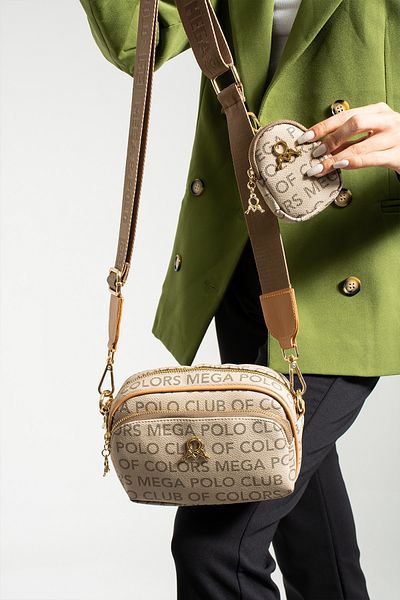 MEGA WOMEN'S SAND MONOGRAM PRINTED SHOULDER AND CROSSBODY BAG