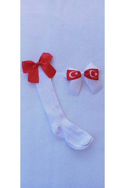 Sare Çocuk Giyim Σετ κοριτσίστικες κάλτσες με κορδέλα μισοφέγγαρου με σχέδια