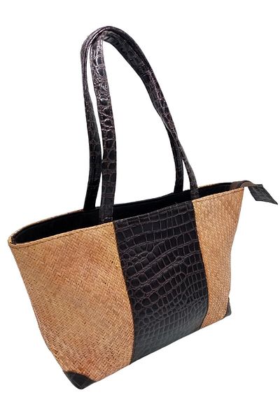 Dünyadan Hediyeler Straw Knitted Leather Decorated Hand Shoulder Bag No.24
