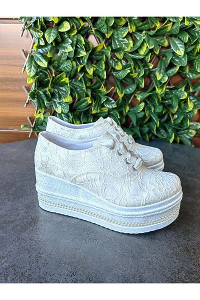 Ayakkabı Tutkusu Stilo ® Ivory Color Bridal Shoes Wedge Heel Wedding Dress Shoes 8cm height Platform Extreme Comfortable