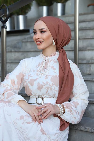 shalby Βαμβακερό Cazz Shawl Hijab Μαλακό Καφέ