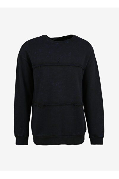 Black On Black Bisiklet Yaka Yıkamalı Mavi - Mor Erkek Sweatshırt B3WM-SWT71