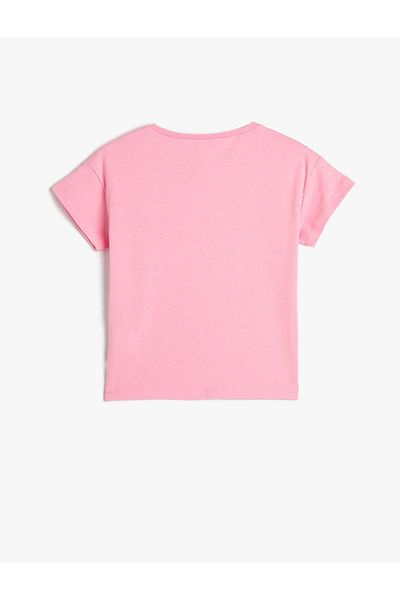 Koton Teddy Bear Printed Cotton Girl's T-shirt - Short Sleeve, Crew Neck