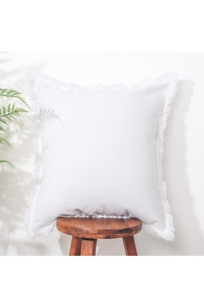 Bc Home Püsküllü Beyaz Kare Dekoratif Kırlent Kılıfı 43 x 43 cm Iskandinav, B...
