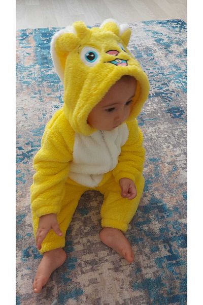 ERENİTY Baby Welsoft Zippered Gray Patterned Rabbit Jumpsuit