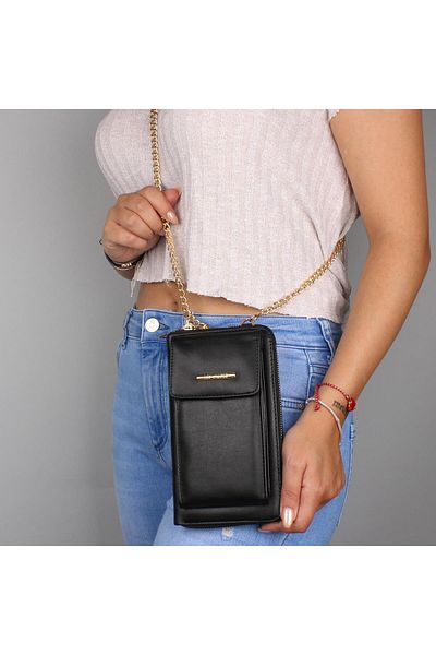My Valice My Valice Leather Crossbody Wallet and Card Holder Compartment Phone Bag 1617 Black
