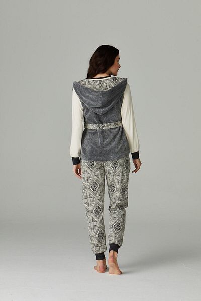 Feyza Pijama Mandala Hooded Model Women's Pajamas Set with Dressing Gown