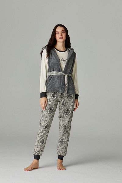 Feyza Pijama Mandala Hooded Model Women's Pajamas Set with Dressing Gown
