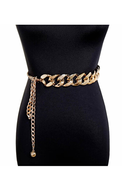 Liveyn Design Curea de damă cu lanț gros de culoare aurie