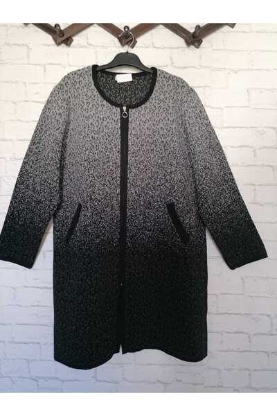 anne moda ankara İnce Çelik Örme Büyük Beden Fermuarlı Midi Boy Anne Hırkası Kap