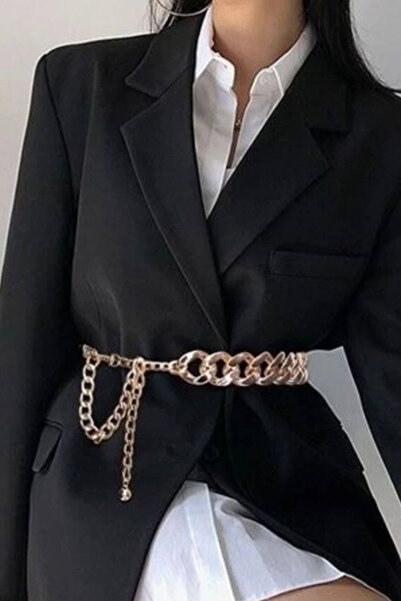 Liveyn Design Curea de damă cu lanț gros de culoare aurie