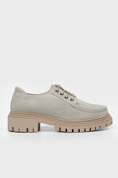 TUNAELLİ PANTOFI OXFORD CU ȘANȚURI DE PIELE NATURALĂ BEJ DE PIELE DE PIELE