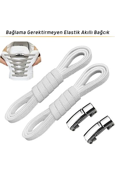 Palwin White Kids and Elderly Sports Lace-Up Magnetic Elastic Takbırak - Elastic Shoelaces for Boots