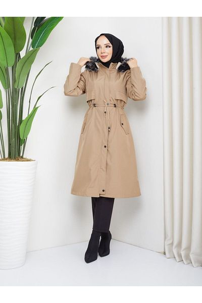 MEDİNE Seasonal Coat Hooded with Light Fur Inside