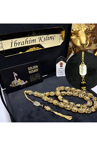 Tesbih-i Hazır Tesbihçilik Kişiye Özel Isimli Tespih 24k Altın Parçacıklı Tesbih 14k Altın Kaplama Özel Tasarım Püskül Ile