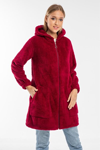 MODA VUSLAT Kadın Bordo Uzun Hırka