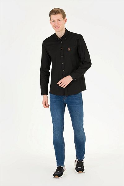 U.S. Polo Assn. ΒΑΣΗ. POLO ASSN. ΑΝΔΡΙΚΟ ΠΛΕΚΤΟ ΜΑΥΡΟ ΠΟΥΚΑΜΙΣΟ ΣΛΙΜ ΦΙΤ