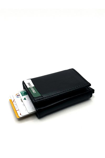 sinbEsg Portofel pentru bărbați cu suport pentru carduri cu mecanism automat și protecție RFID împotriva furtului