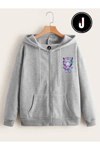 Jobia Outdoors Unisex Γυναικείο Ανδρικό Lion Butterfly Σχέδιο 3 κλωστών με φερμουάρ με κουκούλα Fleece Jacket