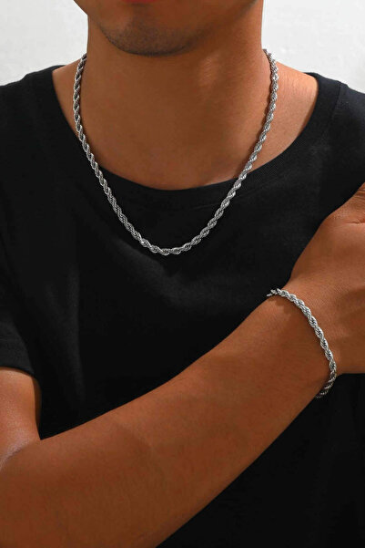 Bluem طقم سوار وقلادة من الفولاذ المقاوم للصدأ باللون الأصفر للرجال - قلادة س...