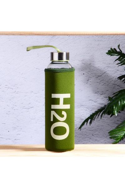 kitchenboost H2O glass flask with cover - water flask 500 ml water bottle green