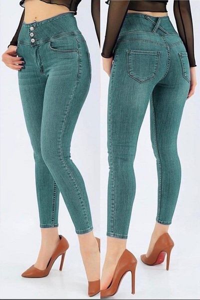rengafashion Women's Turquoise High Waist Lycra Jean Trousers