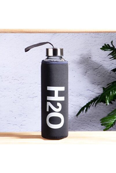 kitchenboost دورق زجاجي H2O مع غطاء - دورق ماء 500 مل زجاجة ماء رمادي