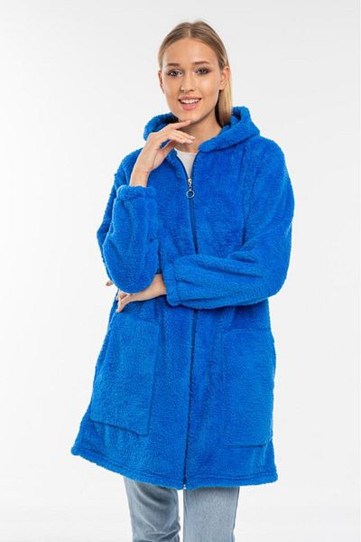 MODA VUSLAT Cardigan lung din lână Saks albastru pentru femei