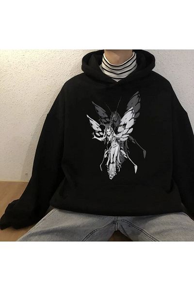Favorim50ton Hanorac din țesătură groasă Harajuku Fairy Girl Negru (UNİSEX).