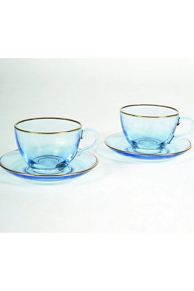Paşabahçe 2-Person Blue Glass Teacup 240Cc