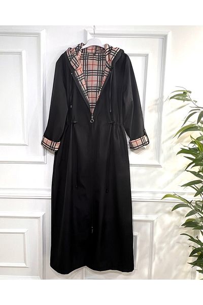 Aşkı Endam Trench Ecmel cu model în carouri - negru