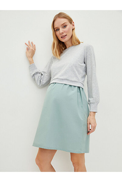 LC Waikiki Φόρεμα εγκυμοσύνης με μακρύ μανίκι με λαιμόκοψη και δυνατότητα θηλασμού