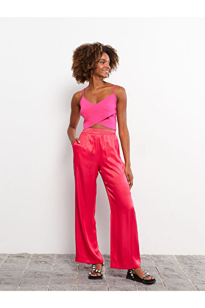 LC Waikiki Plain Satin Women's Trousers with Elastic Waist