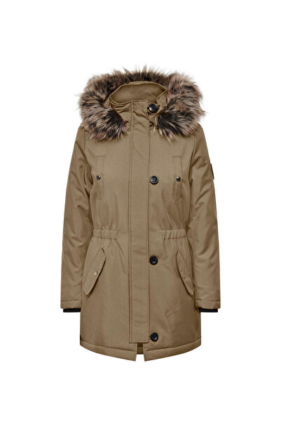 ONLY Açık Kahve Kadın Kapüşonlu Düz Kaban