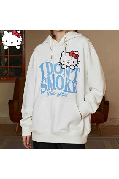 Gofeel I Dont Smoke Ki̇tty Sweat White Print Harajuku Style Gothic Style Stre...
