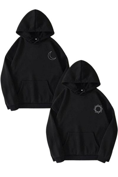 Mythologie Moon Sun Lover Couple Combination - Μαύρη στάμπα Oversize φούτερ με κουκούλα