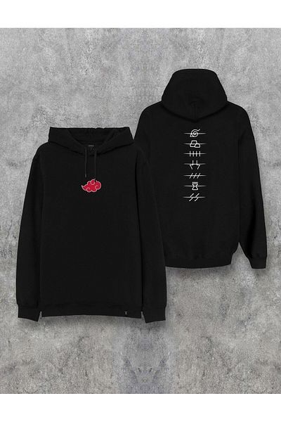 ZEMLİYA Hanorac cu glugă unisex neagră cu simbol Naruto Akatsuki, broderie