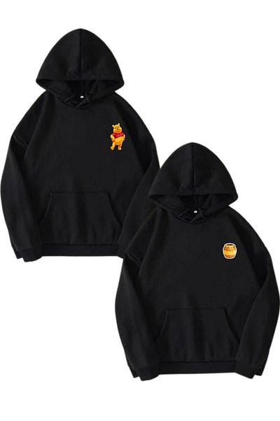Mythologie Bear Winnie Honey Hive Lover Couple Combination - Μαύρη στάμπα Oversize φούτερ με κουκούλα