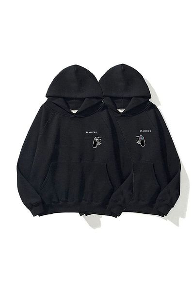 Mythologie Player Lover Couple Combination - Μαύρη στάμπα Oversize φούτερ με κουκούλα